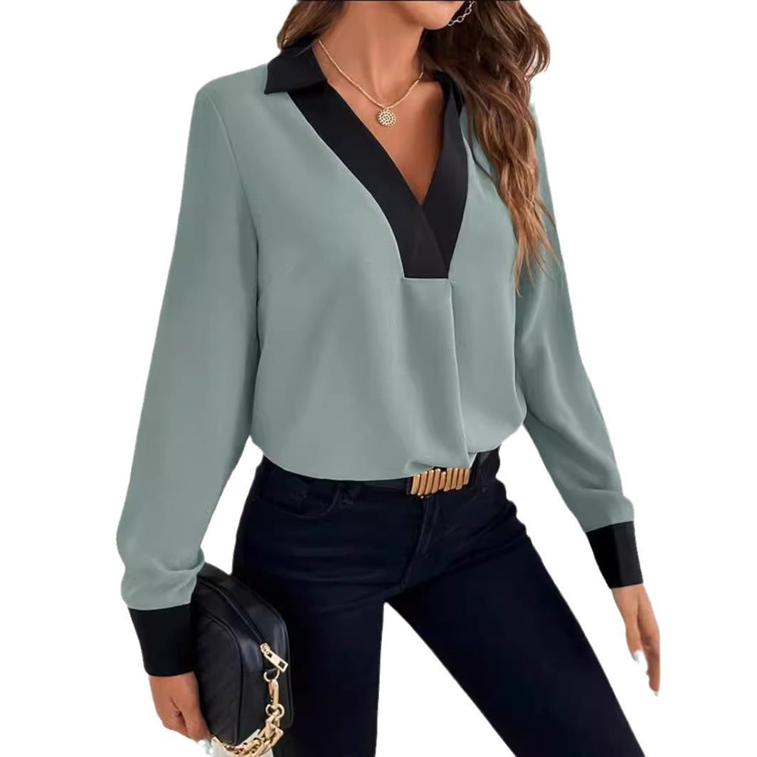 Damen Elegante Bluse mit kontrastierendem Kragen EB