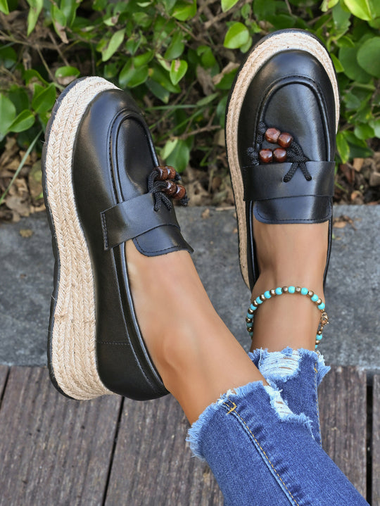 Damen Espadrilles mit modischer Schnürung und geflochtenem Boden EB