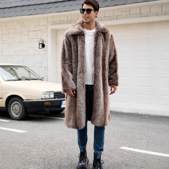 Herren Luxuriöser Kunstpelzmantel mit voluminösem Kragen und harmonischem Design EB