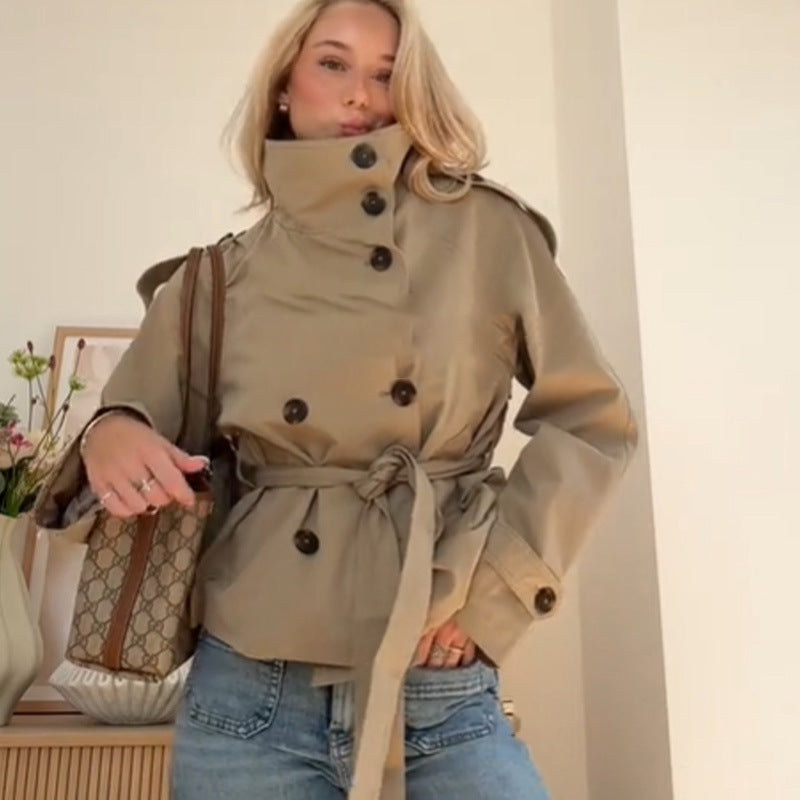 Damen modische Trenchjacke mit Bindegürtel und taillierter Passform EB