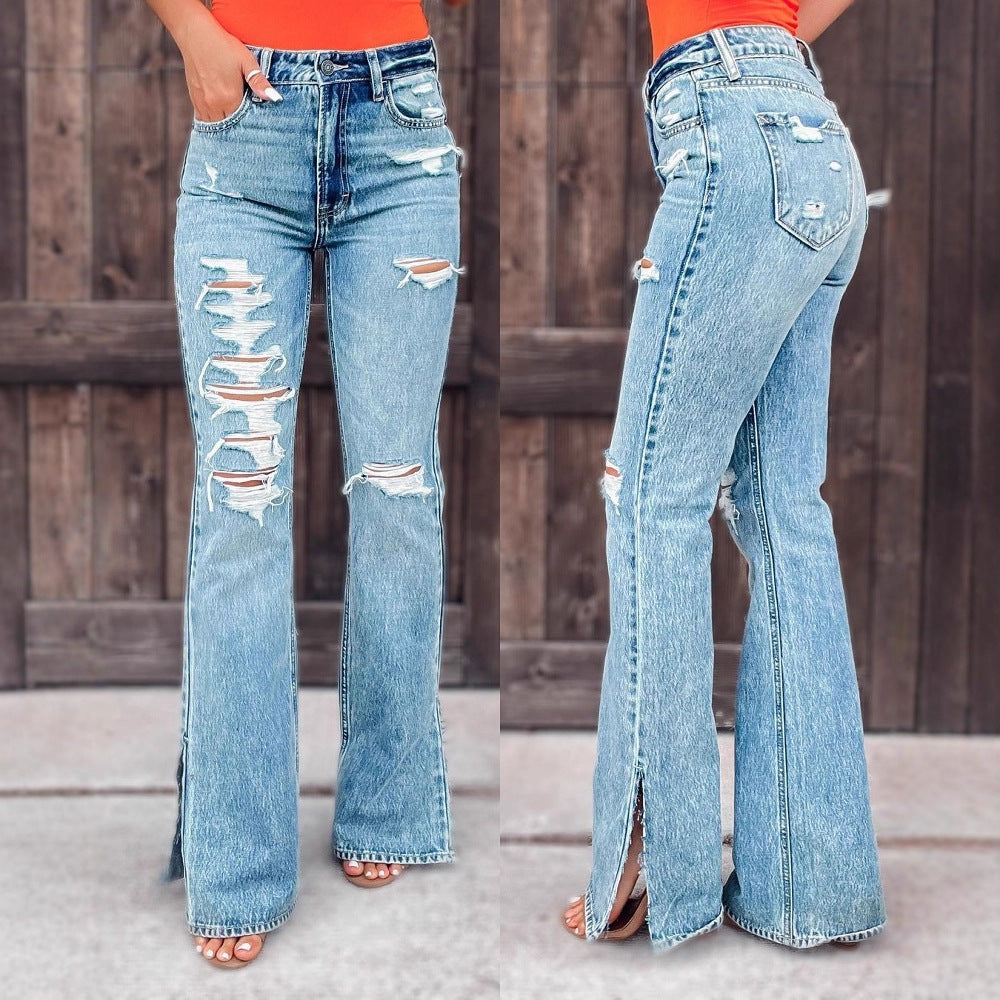 Damen Ripped Flared Jeans EB