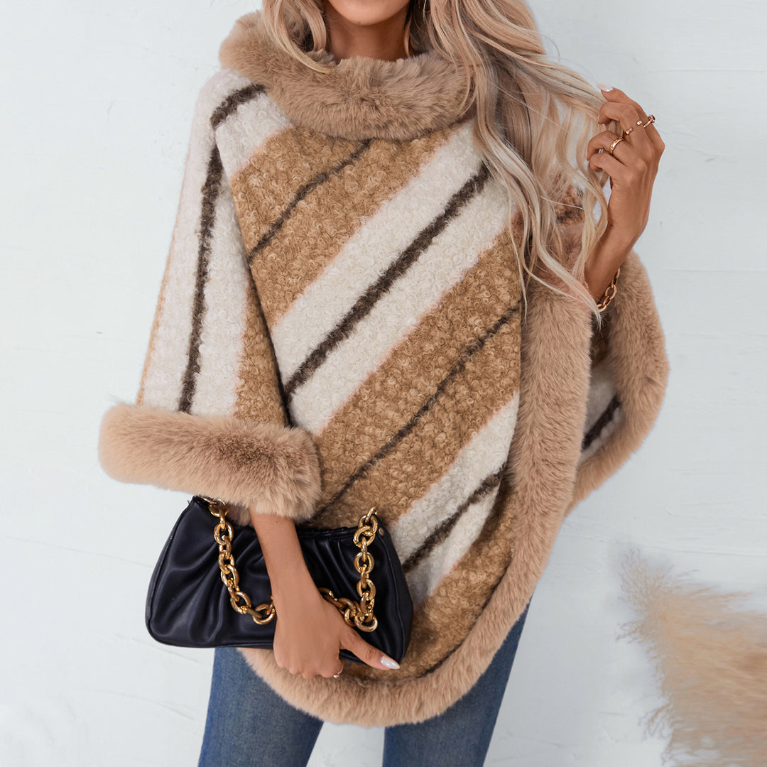 Damen eleganter poncho mit luxuriösem Fellbesatz EB