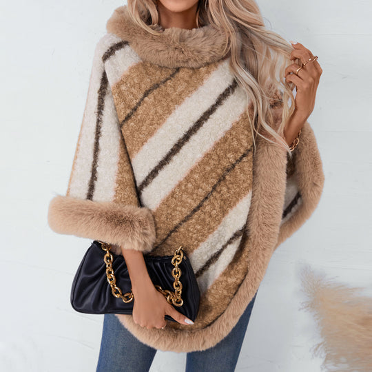 Damen eleganter poncho mit luxuriösem Fellbesatz EB