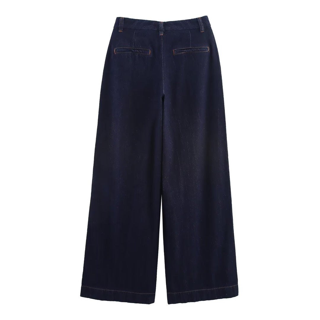 Damen weite Jeanshose mit eleganter Taillierung und seitlichen Eingrifftaschen EB