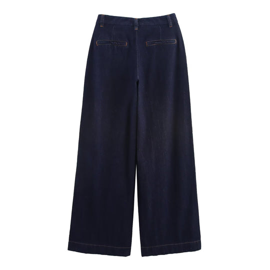 Damen weite Jeanshose mit eleganter Taillierung und seitlichen Eingrifftaschen EB