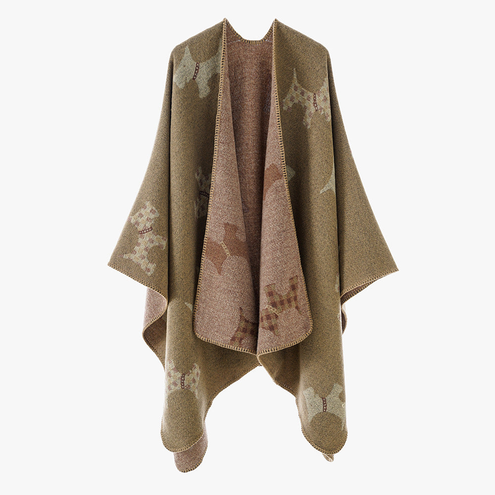 Damen Reversibler Wollmix-Umhang mit Terrier-Jacquardmuster EB