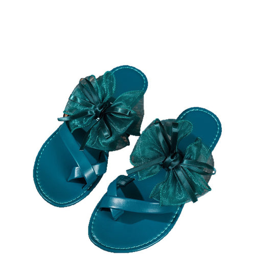 Damen modische Zehentrenner-Sandalen mit glamourösem Schleifen-Design EB