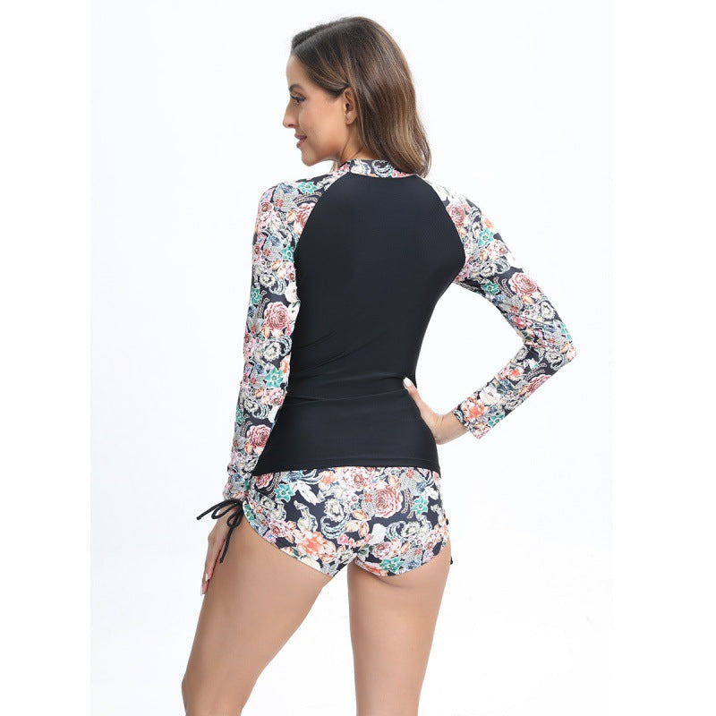 Damen Surfanzug-Set mit langärmligem Oberteil und modischem Blumenmuster EB