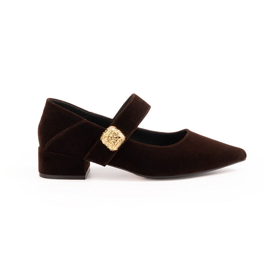 Damen elegante Mary Jane Pumps mit modischem Riemchen und goldener Schnalle EB