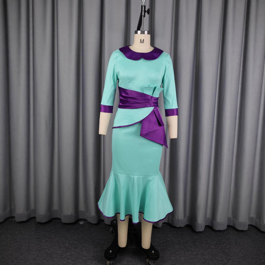 Damen elegantes Kleid mit modischem Kragen und asymmetrischem Taillendetail EB