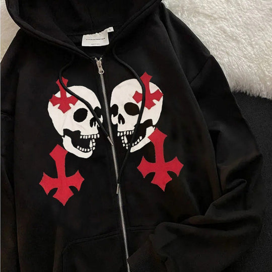 Damen nan Kapuzenjacke mit durchgehendem Reißverschluss und Rippenherz-Print EB