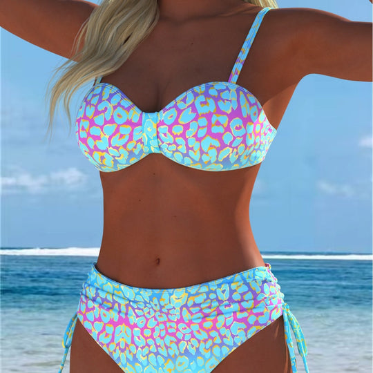 Damen Bikini-Set mit modischem geometrischem Muster und hohen Schnittformen EB