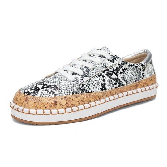 Damen Sneaker mit Korksohle und buntem Schlangenmuster EB