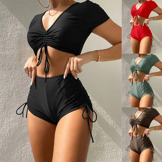 Damen Sport-Bikini mit floralem Design und hohem Bund EB