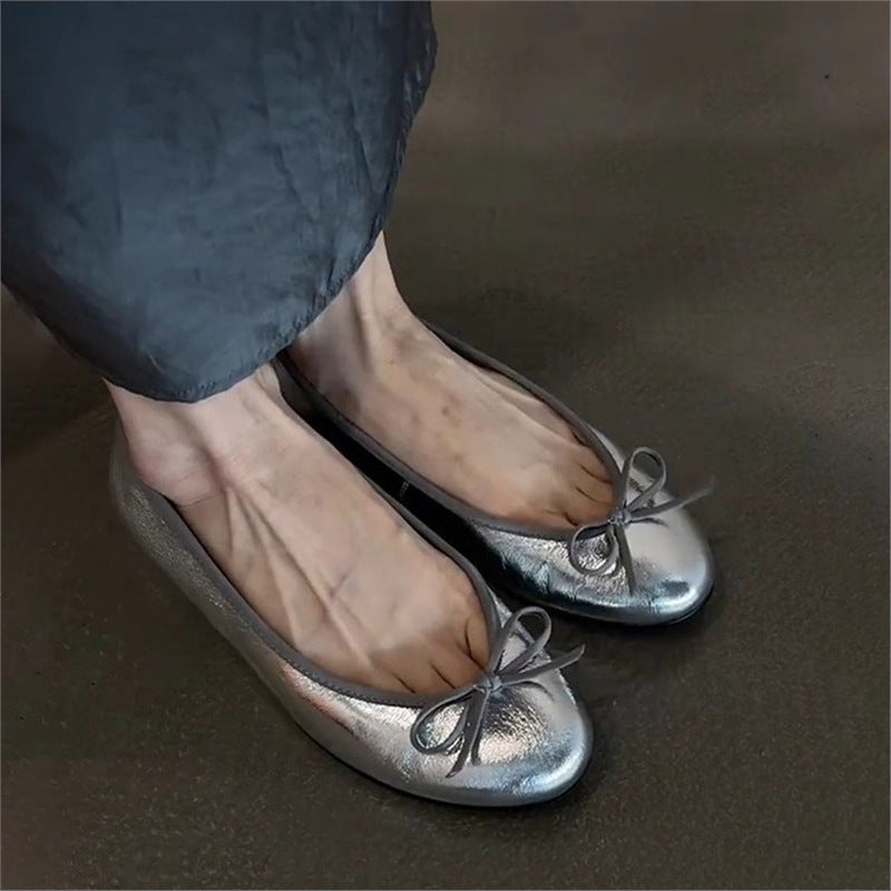 Damen Ballerinas aus glänzendem, strukturiertem Obermaterial EB