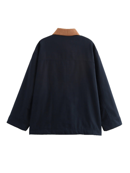 Damen lässige Übergangsjacke mit cordartigem Kragen und praktischen Taschen EB
