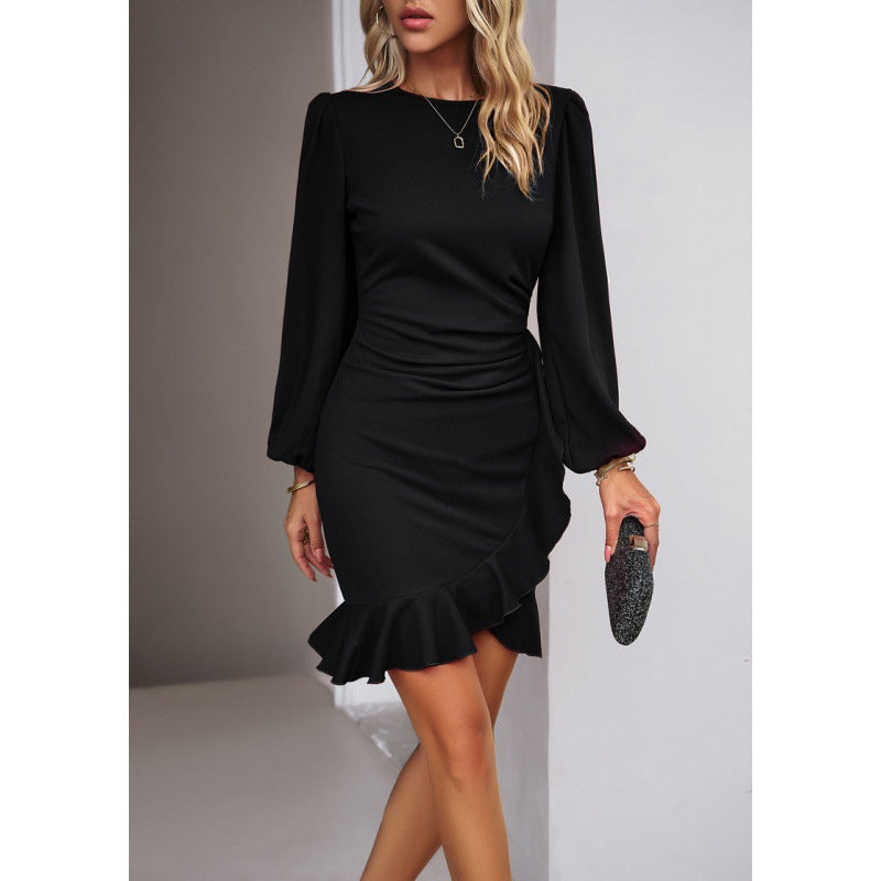 Damen elegantes und figurbetontes Cocktailkleid mit Puffärmeln EB