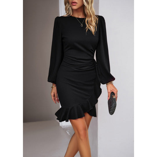 Damen elegantes und figurbetontes Cocktailkleid mit Puffärmeln EB