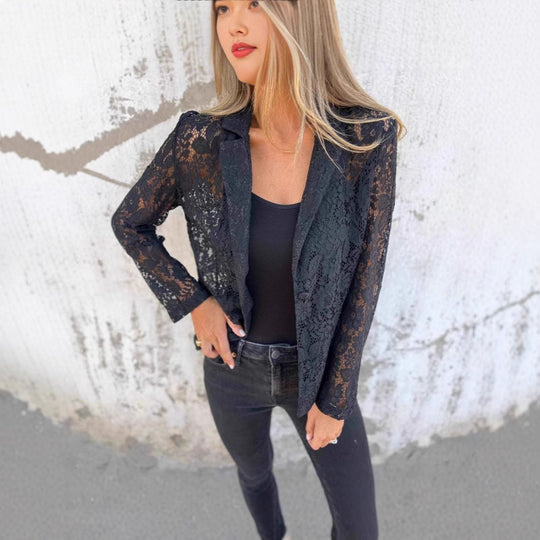 Damen Spitzenblazer mit eleganter Passform und zartem Durchbruchdesign EB