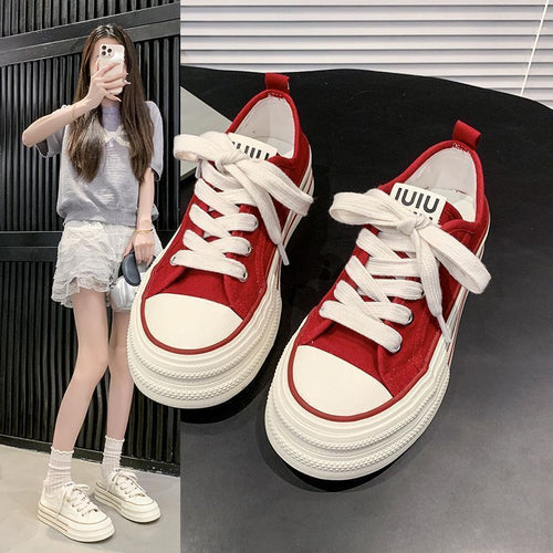 Damen Canvas Sneakers mit kontrastierenden Details und bequemen Schnürsenkeln EB