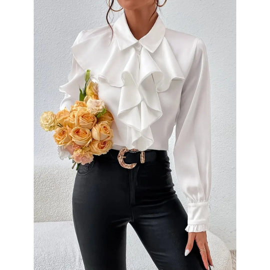 Damen Bluse Mitraffinierten Rüschendetails und Eleganten Ärmeln EB