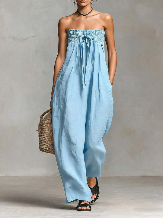 Damen Lässiges Jumpsuit mit elastischem Oberteil und weitem Bein EB