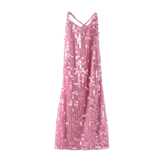 Damen Glamouröses Pailletten-Minikleid mit haltem Ausschnitt EB