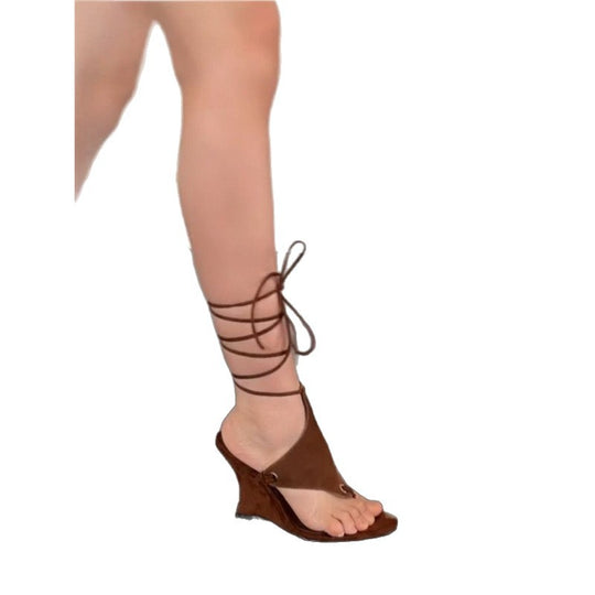 Damen Wedge-Sandalen mit animalischem Print und raffinierten Riemen EB