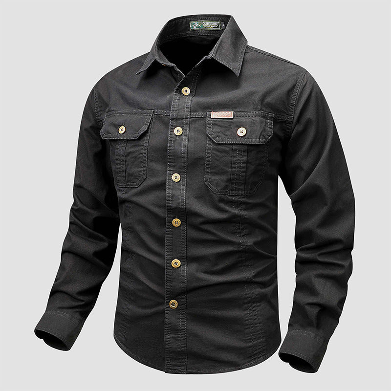 Herren nan lässiges militärisches Hemd mit Brusttaschen und Baumwoll-Twill EB