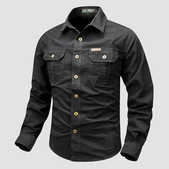 Herren nan lässiges militärisches Hemd mit Brusttaschen und Baumwoll-Twill EB