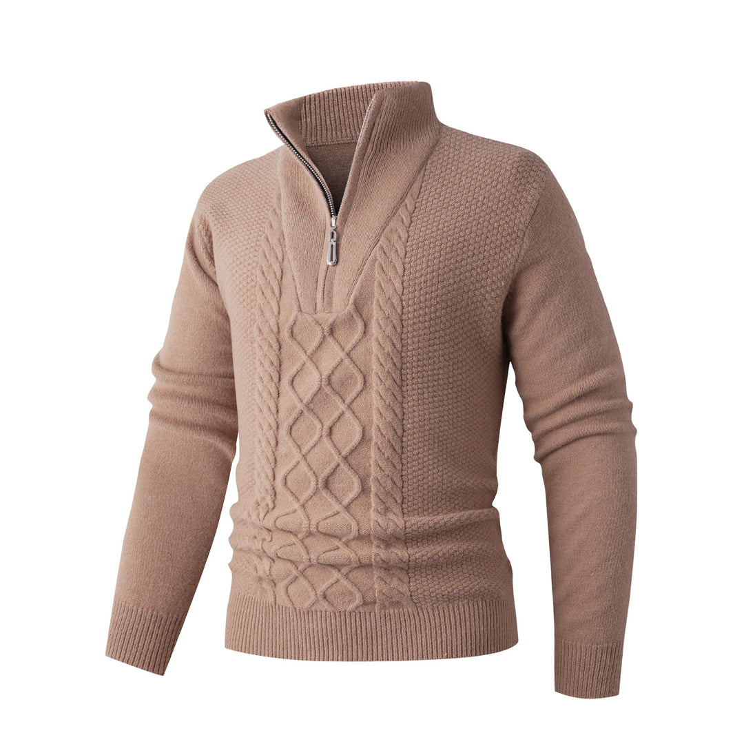 Herren Eleganter Strickpullover mit hohem Kragen und Reißverschluss EB