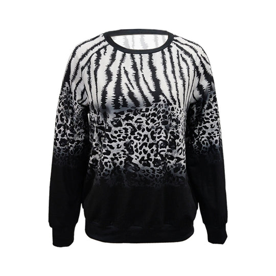 Damen Animalprint Oversize Strickpullover mit Rundhalsausschnitt und Farbverlauf EB