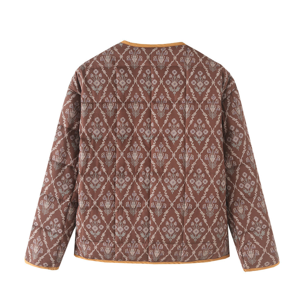 Damen gesteppte Übergangsjacke mit floralem Design und praktischen Taschen EB