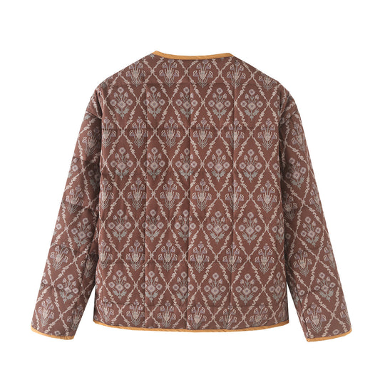 Damen gesteppte Übergangsjacke mit floralem Design und praktischen Taschen EB