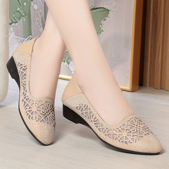 Damen Elegante Ballerinas mit funkelndem Strass und luftiger Lochmuster EB