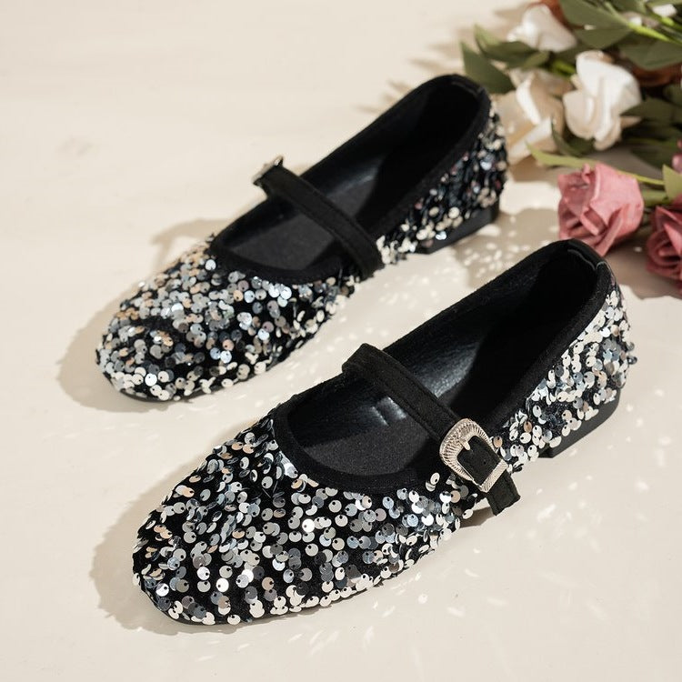 Damen Glitzernde Ballerinas mit verstellbarem Riemchen EB