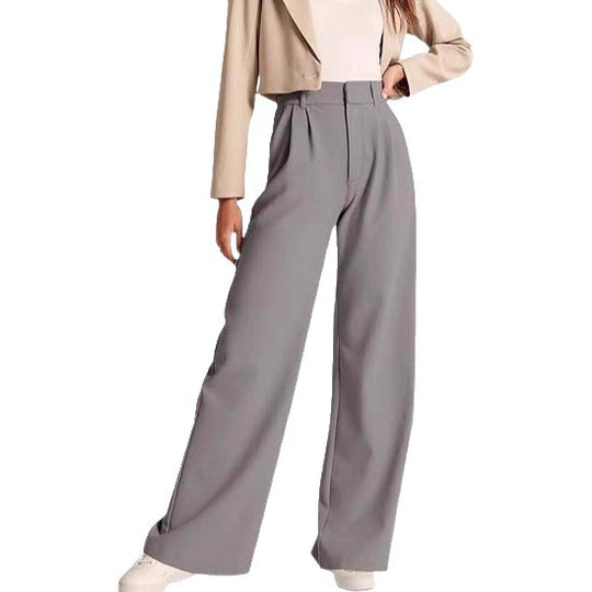 Damen weite High-Waist Hose mit Falten- und Bunddetails EB