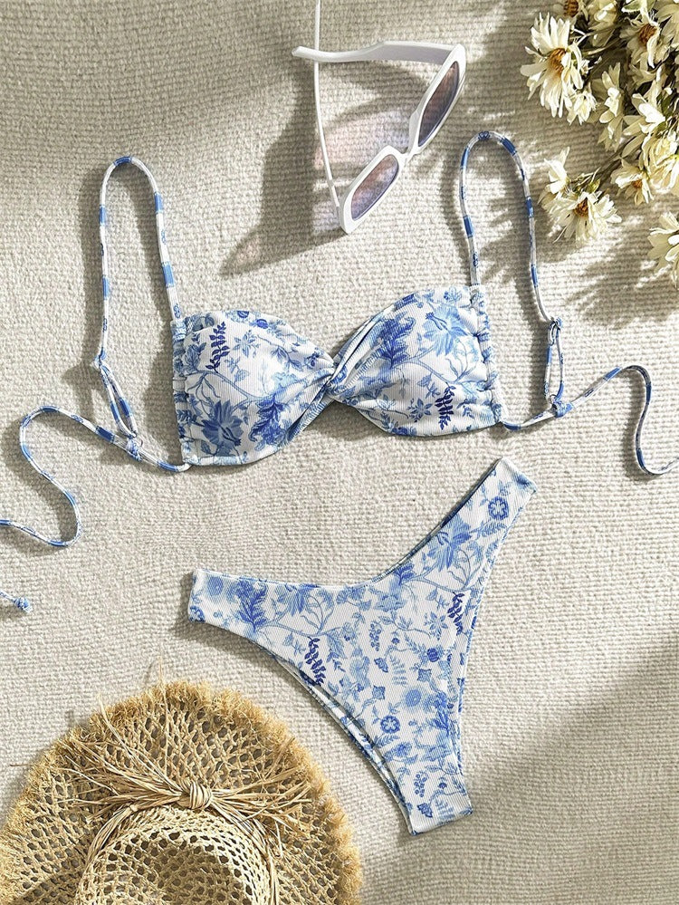 Damen Verschnörkelter Bikini mit floralem Design EB
