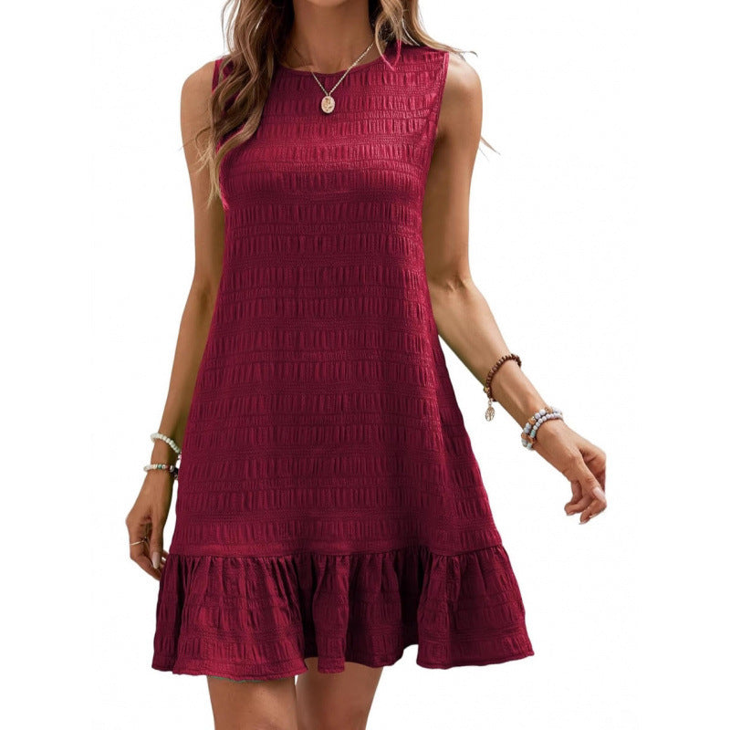 Damen lässiges Sommerkleid mit Rüschensaum und strukturiertem Stoff EB