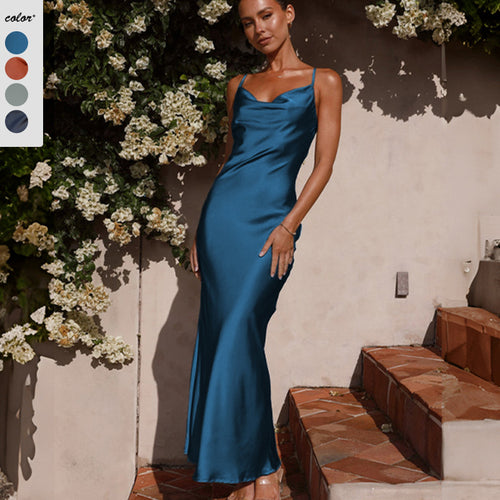 Damen Seidenmaxikleid mit elegantem Schnitt und schmeichelndem Design EB