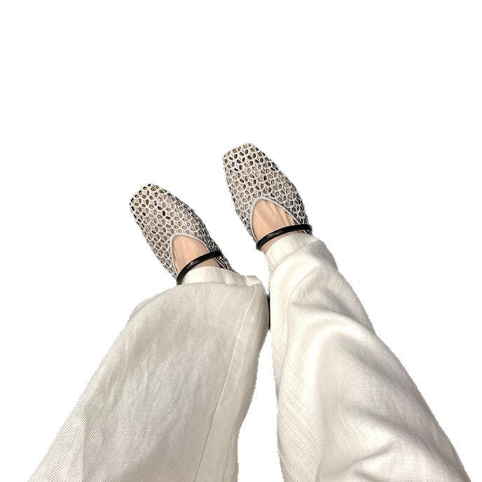 Damen Ballerina-Schuhe mit atmungsaktivem Mesh-Obermaterial und elastischem Riemen EB
