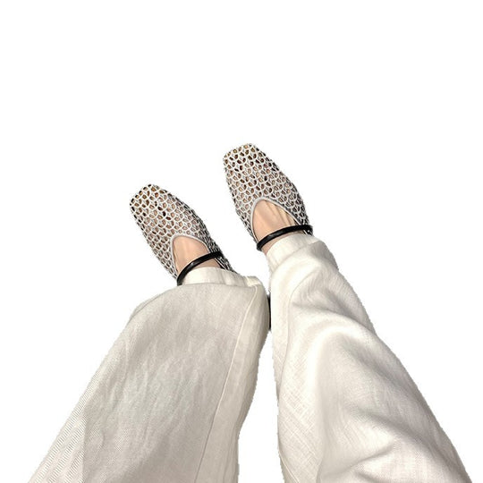 Damen Ballerina-Schuhe mit atmungsaktivem Mesh-Obermaterial und elastischem Riemen EB