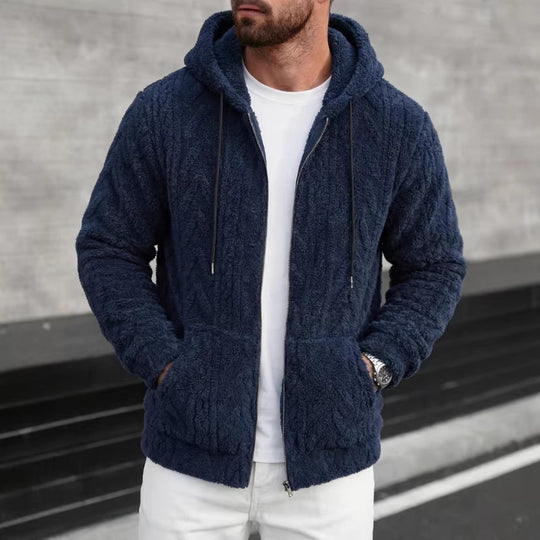 Herren nan kuschelige Kapuzenjacke aus Teddyfleece mit durchgehendem Reißverschluss und Kängurutaschen EB