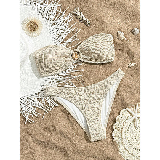 Damen Bandeau-Bikini mit gerafftem Design und elegantem Detail EB