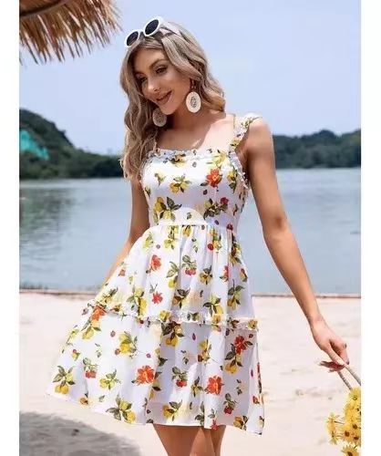 Damen luftiges Sommerkleid mit Blumenmuster EB