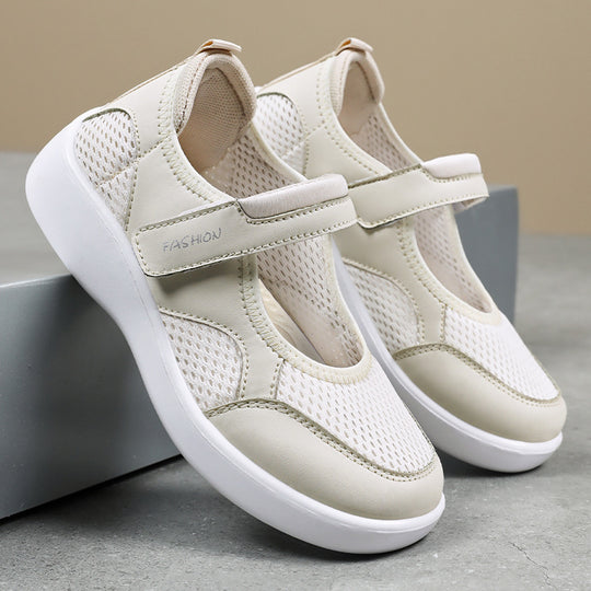 Damen nan leichter gestrickter Mary-Jane-Sneaker mit Klettverschluss, atmungsaktivem Strickobermaterial und stoßdämpfender EVA-Flexsohle EB