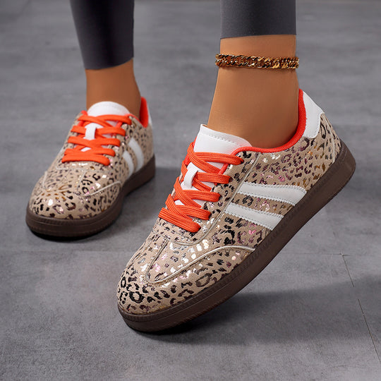 Damen nan Leopardenmuster Wildlederoptik Sneaker mit ergonomischer Polstersohle und rutschfester Gummisohle EB