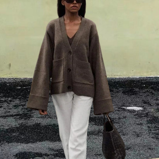 Damen Lässiger Strickjacke mit großen Taschen und offenem Schnitt EB