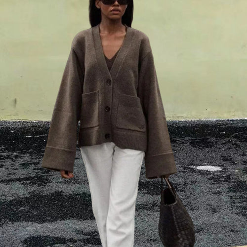 Damen Lässiger Strickjacke mit großen Taschen und offenem Schnitt EB