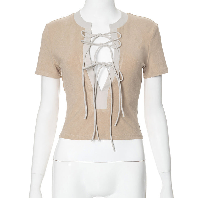 Damen elegantes Crop-Top mit raffiniertem Schnürdesign EB